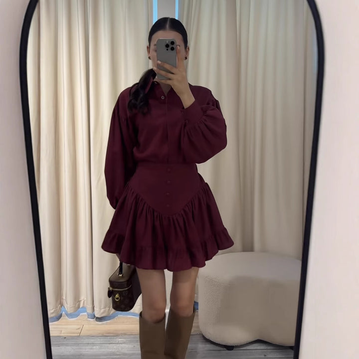 Women's set consisting of an elegant puff sleeve blouse and a flared skirt Lune London