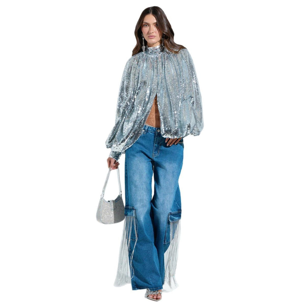 Women's cargo jeans with sparkling fringes and deep side pockets Lune London