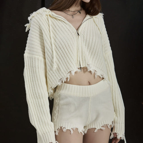 Women's sporty hooded shorts set with unique fringes Lune London