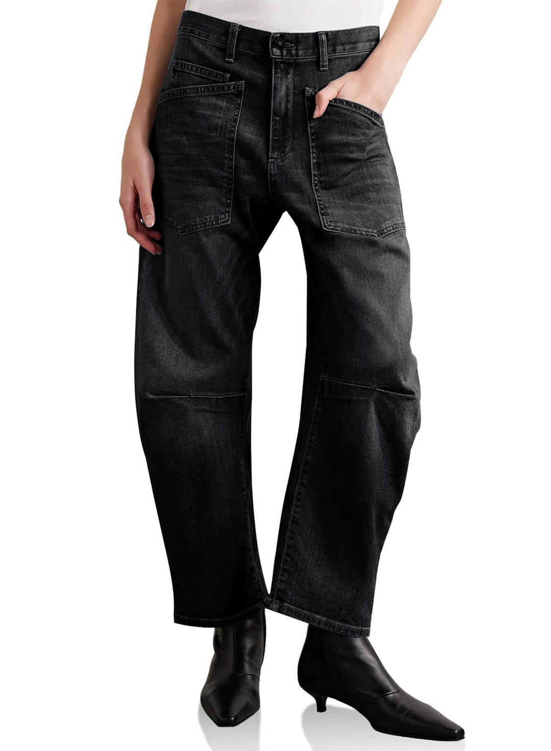Women's mid-rise denim pants with unique patch pockets Lune London