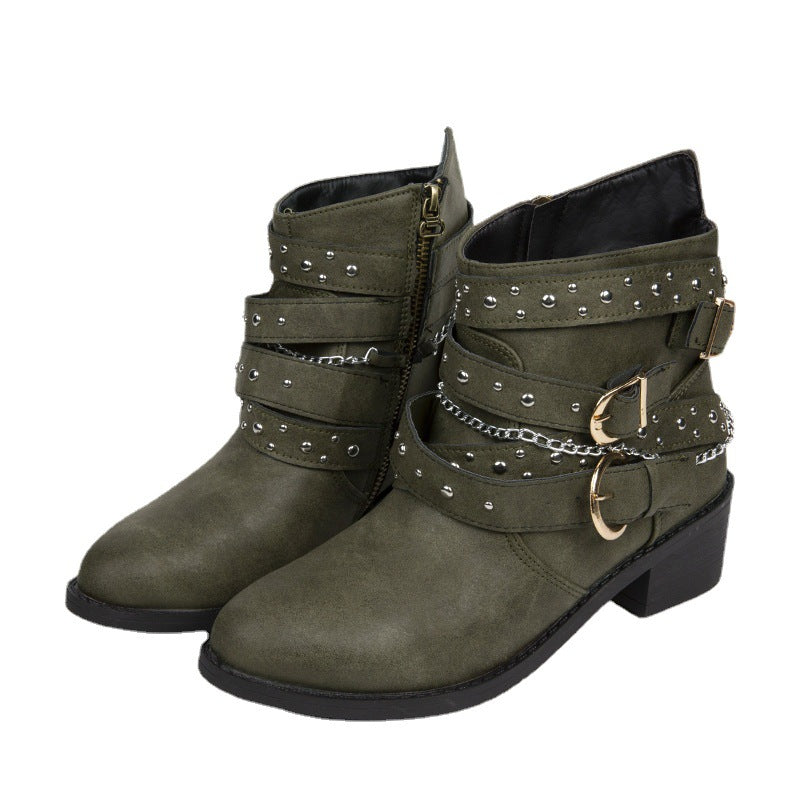 Ankle boots for women with trendy buckles and decorative studs Lune London
