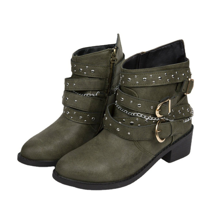 Ankle boots for women with trendy buckles and decorative studs Lune London
