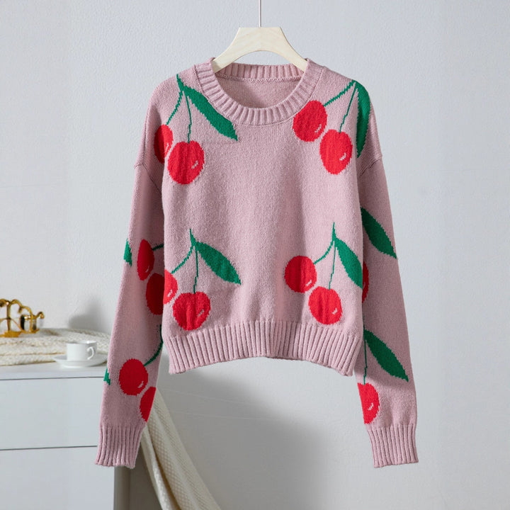 Casual sweater for women with fruity cherry pattern and soft knit Lune London
