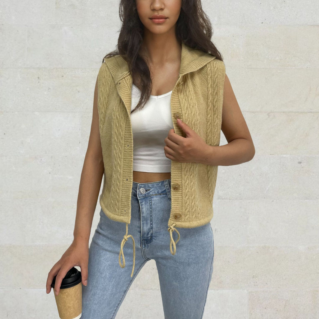 Ladies cardigan knit with hood and pretty cable pattern Lune London