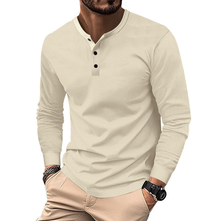 Men's Long Sleeve Henley T-Shirt in Breathable Structured Fabric Lune London