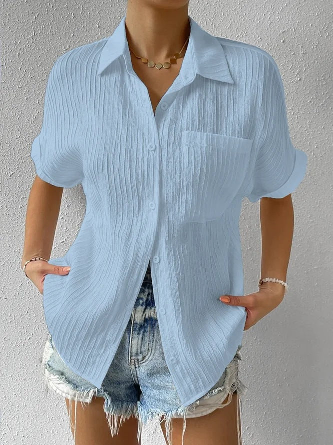 Women's Short Sleeve Shirt Blouse with Structured Material Lune London