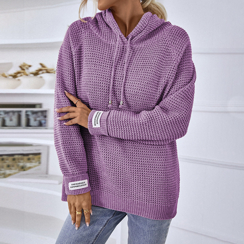 Comfortable hoodie for women with textured knit pattern and side slits Lune London