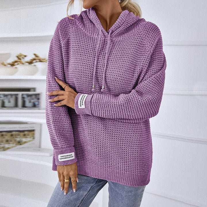 Comfortable hoodie for women with textured knit pattern and side slits Lune London