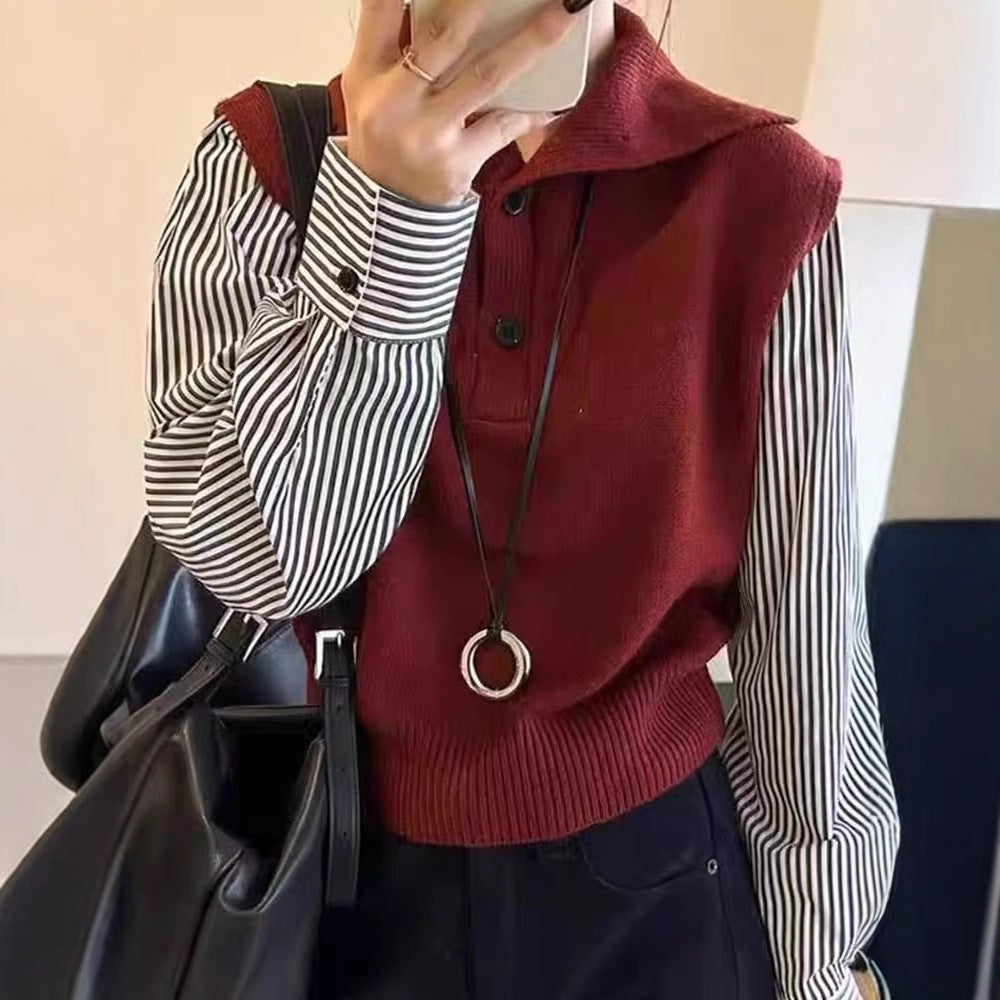 Gilet à col roulé à la mode pour femmes avec des manches de chemise et des détails de boutons Chic & Stil