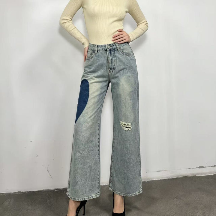 Women wide-cut denim jeans with unique color accents Lune London