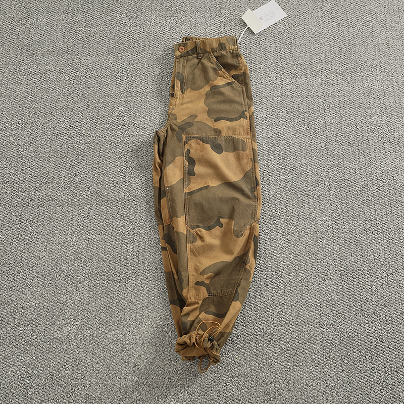 Men's cargo pants with stylish camouflage design featuring an elastic waistband and practical pockets Lune London