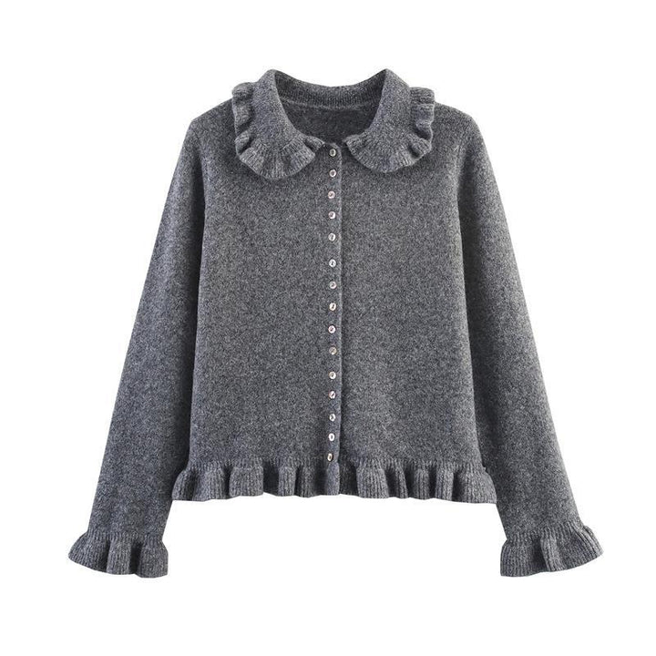 Knitted jacket for women with gathered finishes and a decorative collar Lune London