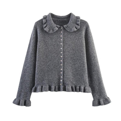 Knitted jacket for women with gathered finishes and a decorative collar Lune London