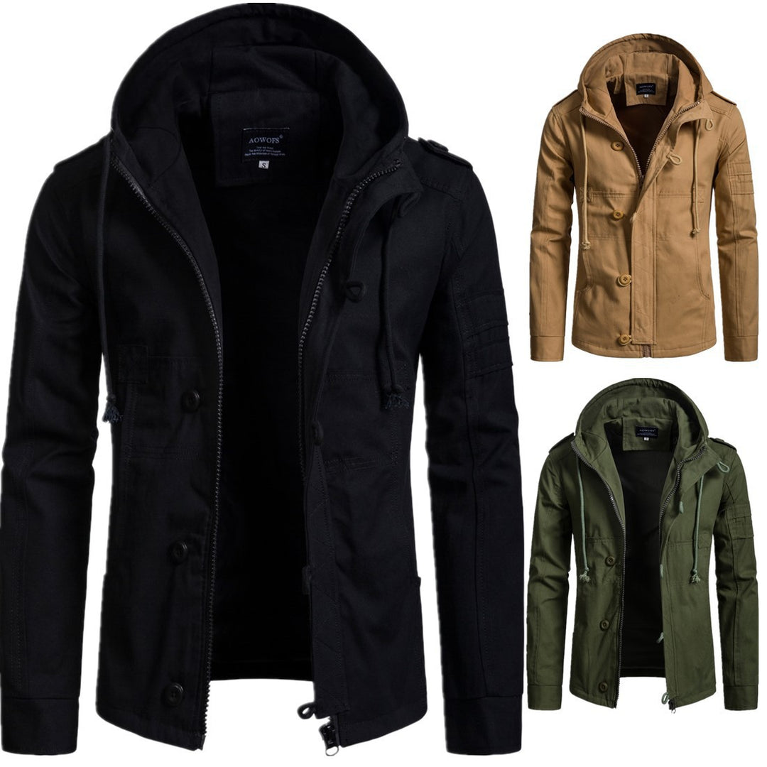 Functional outdoor jacket for men with high collar and practical pockets Lune London
