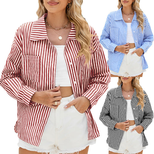 Striped oversized blouse for women with practical pockets and trendy cut Lune London