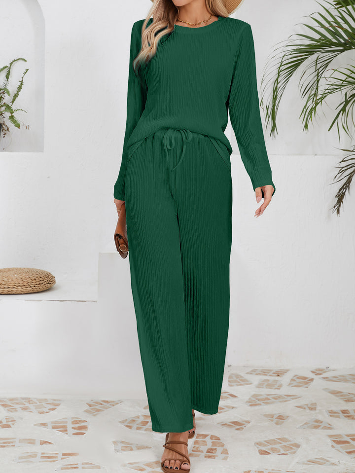 Ensemble décontracté confortable pour femmes avec texture côtelée et taille élastique Chic & Stil