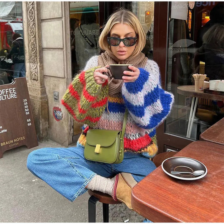 Cozy knitted sweater for women with a striking colorful design Lune London