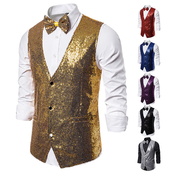 Men's Sparkling Festive Vest with Matching Bow Tie Lune London