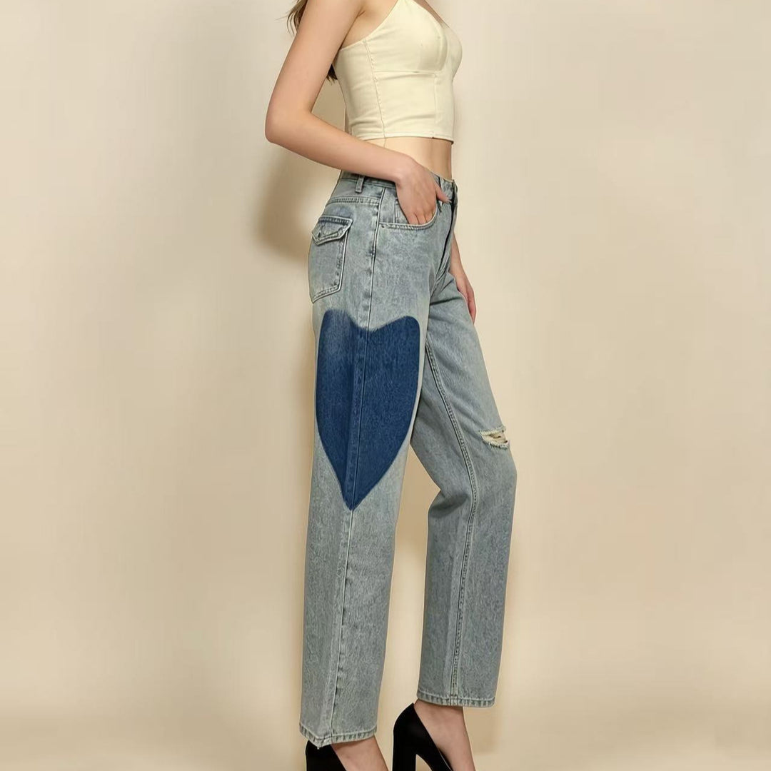Women wide-cut denim jeans with unique color accents Lune London