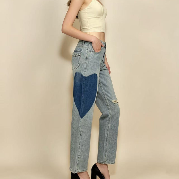 Women wide-cut denim jeans with unique color accents Lune London
