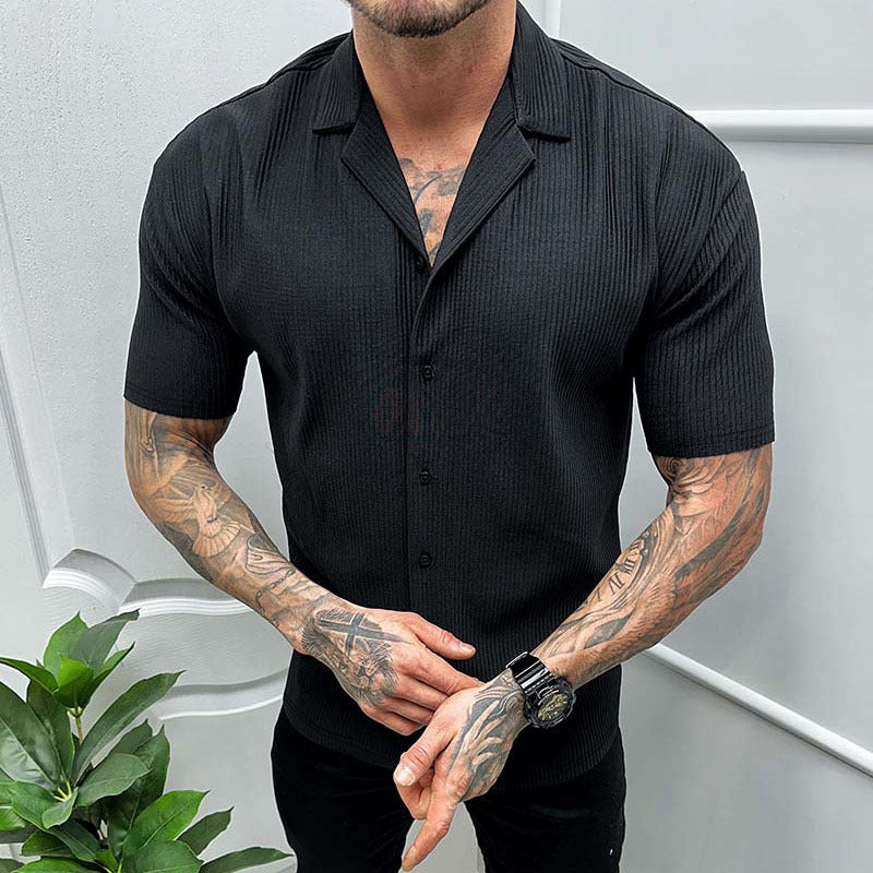 Men's short sleeve shirt in textured fabric and modern high collar Lune London