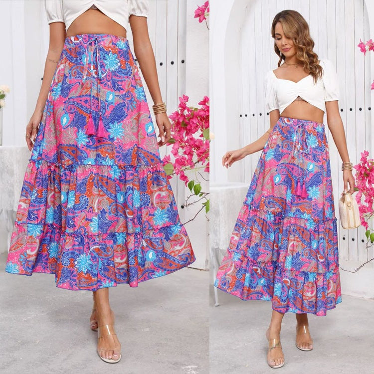 Maxi skirt for women with a playful paisley design and voluminous ruffles Lune London