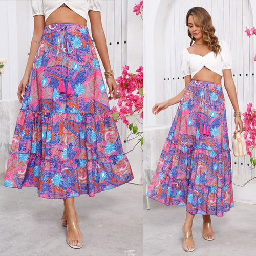 Maxi skirt for women with a playful paisley design and voluminous ruffles Lune London