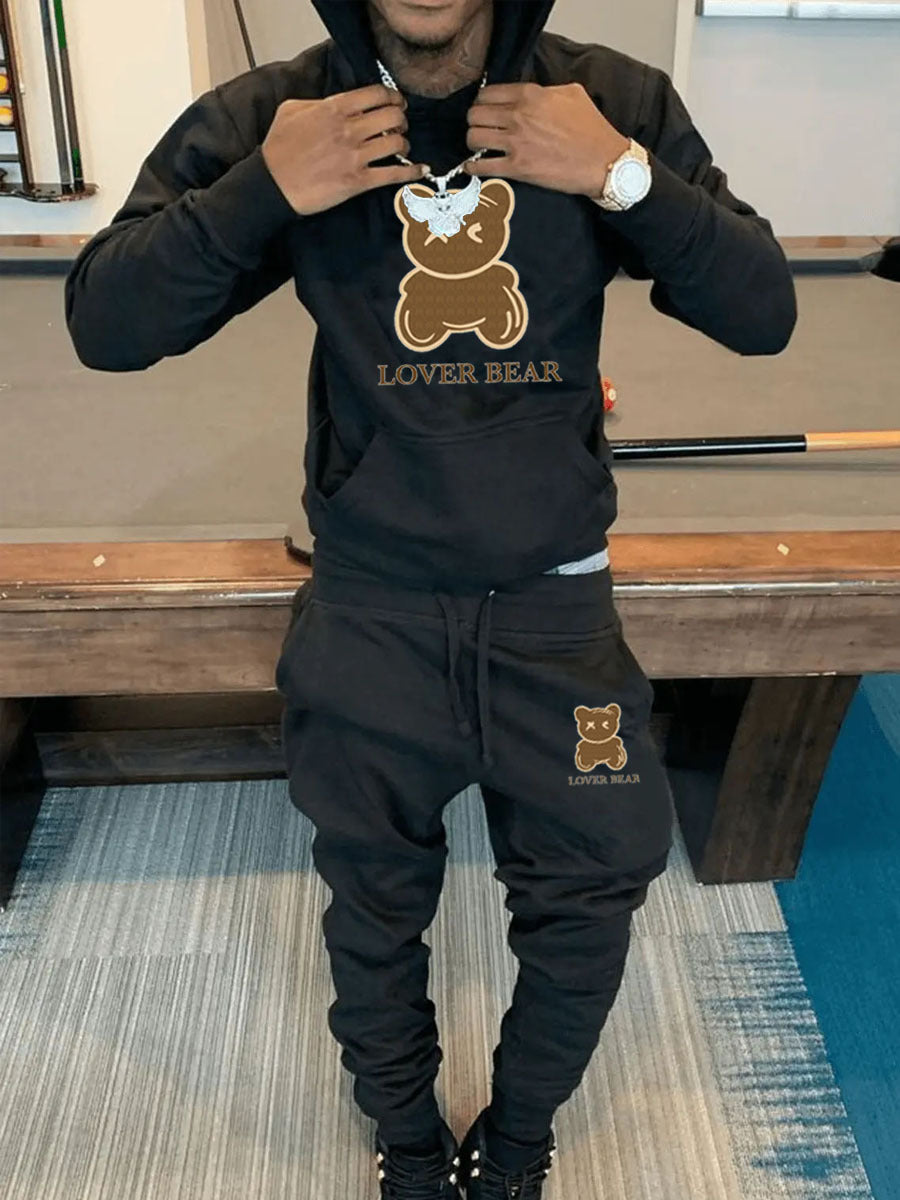 Men's hoodie and jogger set with light bear pattern Lune London