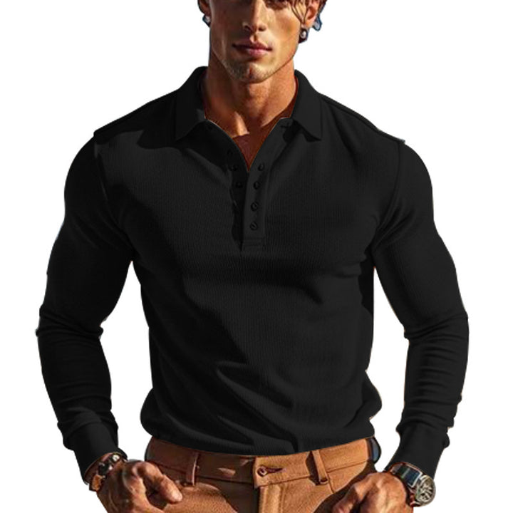 Elegant long sleeve polo for men with button placket and structured design Lune London