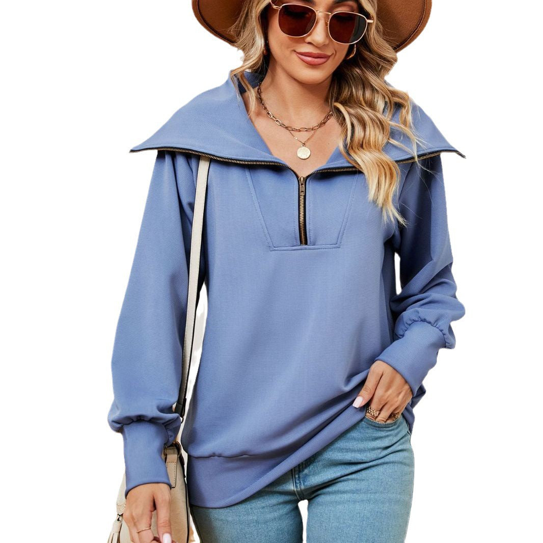 Women's sweater with modern high collar and zipper Lune London