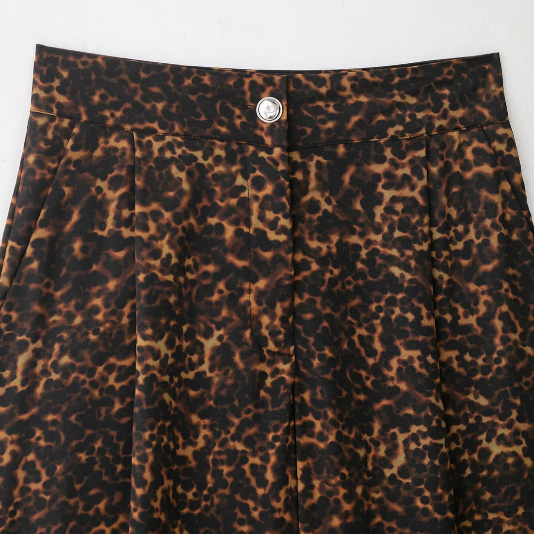 Women Loose Leopard Print Pants with Elastic Waist and High Pockets Lune London