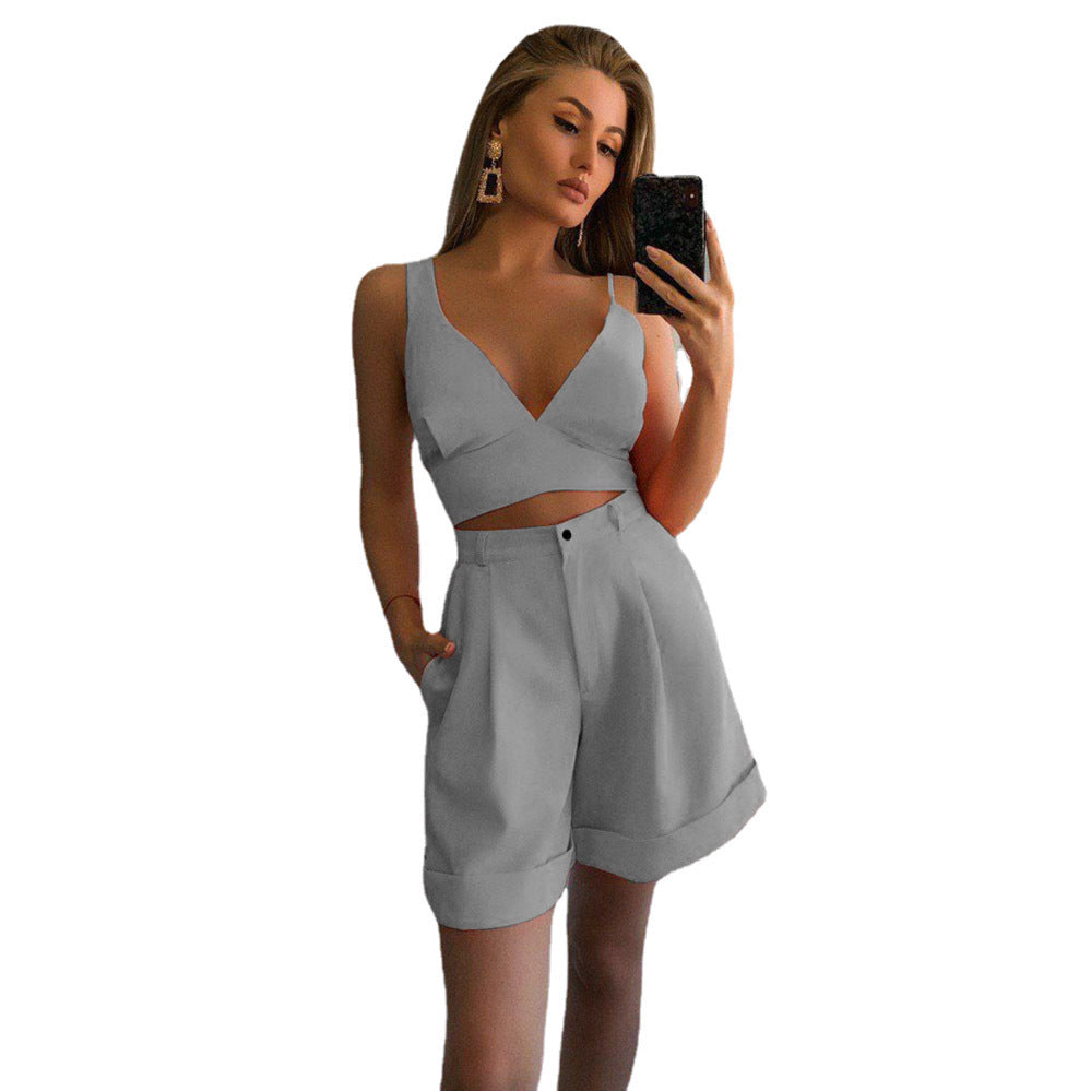 Chic and stylish set for modern women crop top and wide shorts