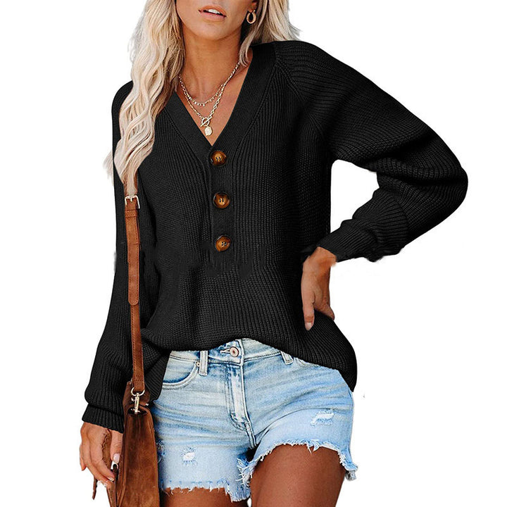 Women's cashmere sweater with V-neck and large wooden buttons Lune London