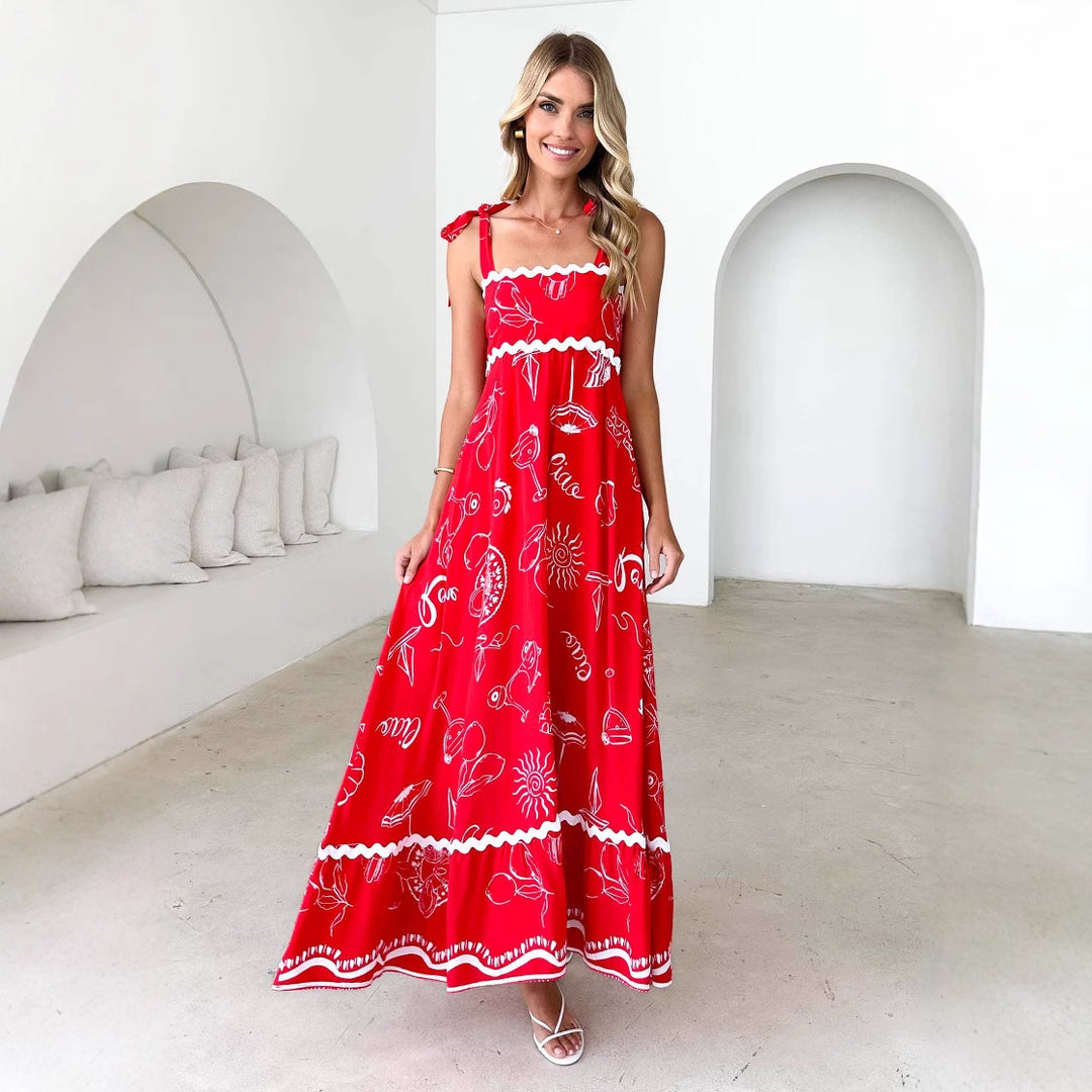 Maxi dress for women with a playful strap design and a chic & stylish print