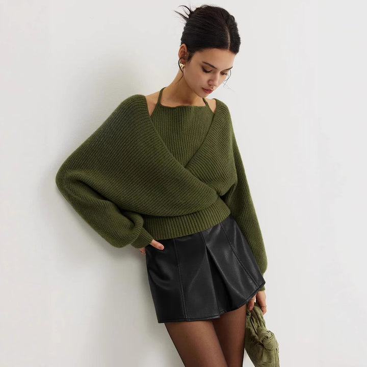Oversized knitted sweater for women with draped effect Lune London
