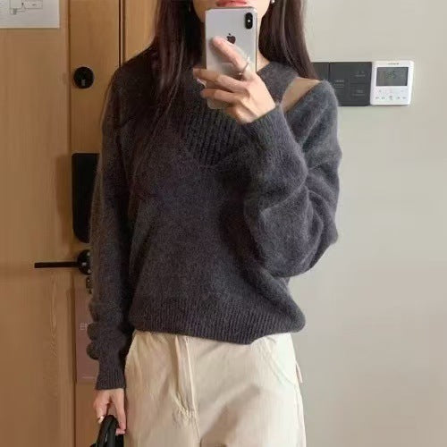 Pull femme avec décolleté en V profond et texture à côtes fines Chic & Stil