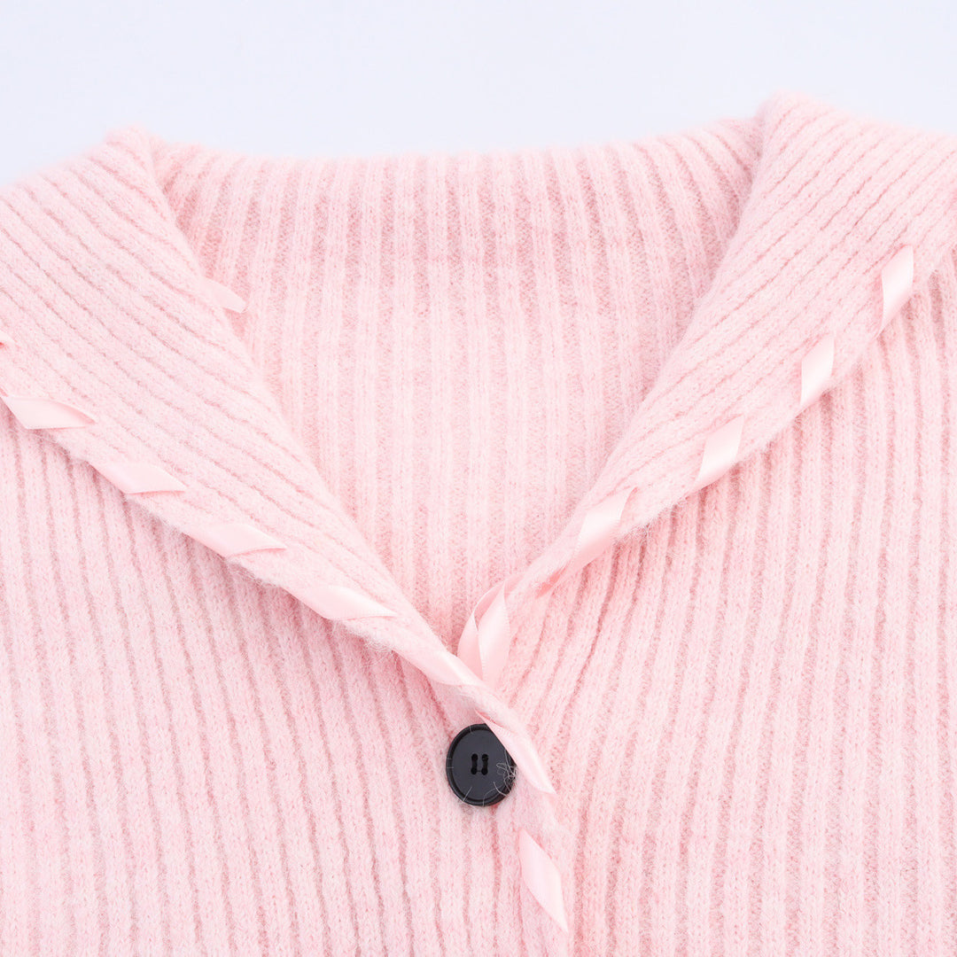Knitted jacket for women with artistic collar and ribbed structure Lune London
