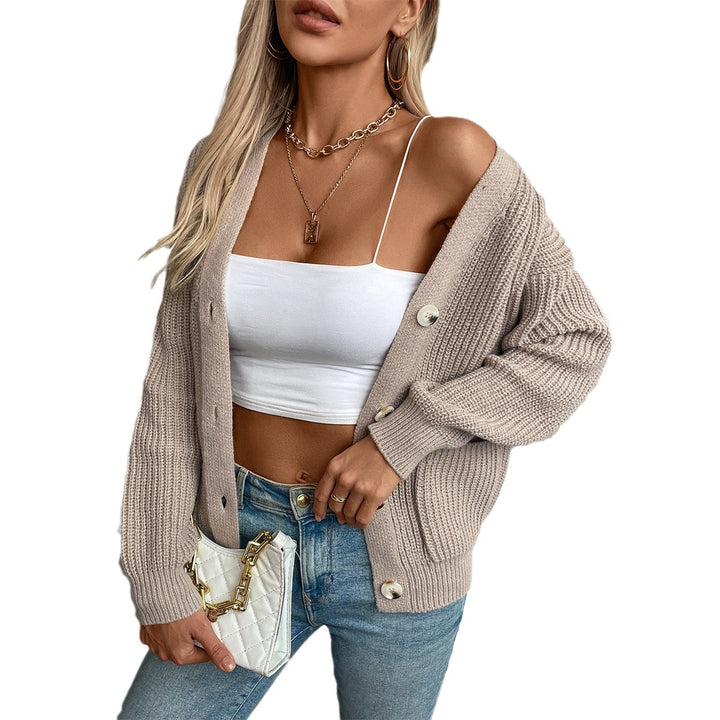 Knit jacket for women with deep V-neck and practical pockets Lune London