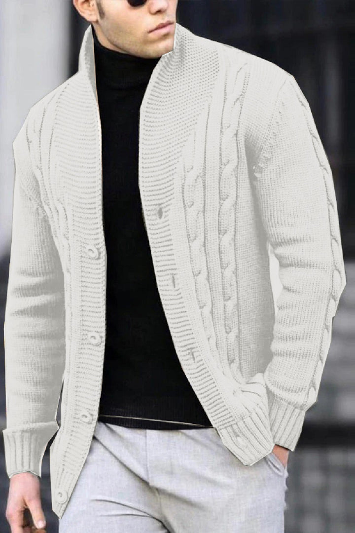 Cardigan for men with cable pattern and shawl collar Lune London