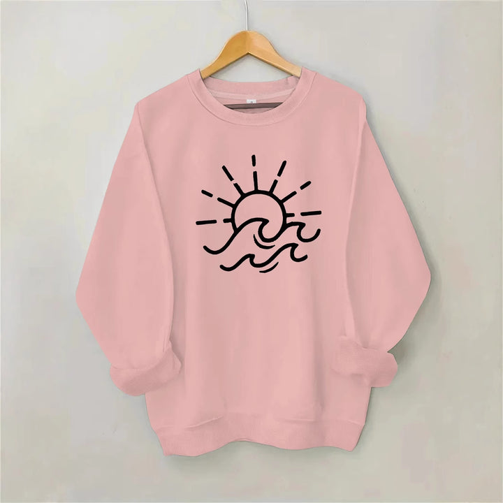 Sweat-shirt pour femmes avec un design créatif de soleil et de vague Chic & Stil