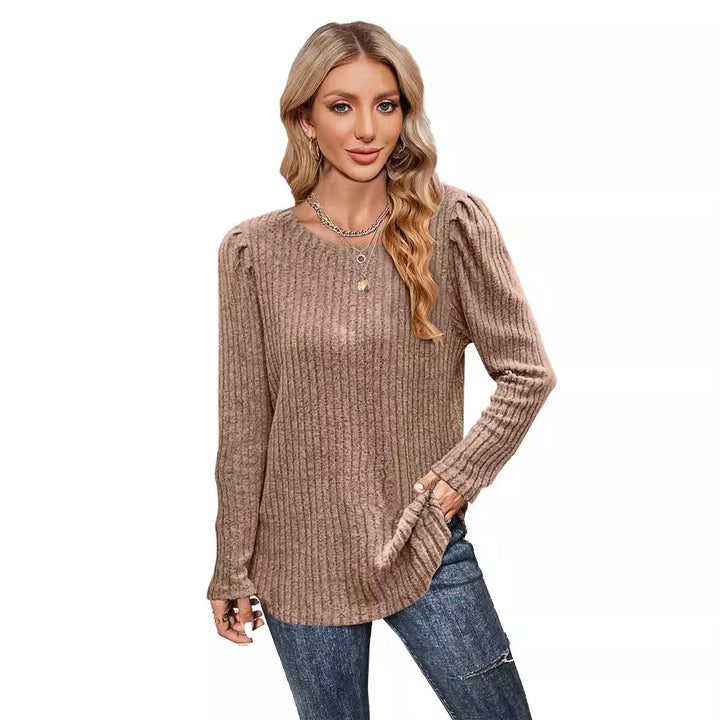 Knit sweater for women with puffed sleeves and fine rib pattern Lune London