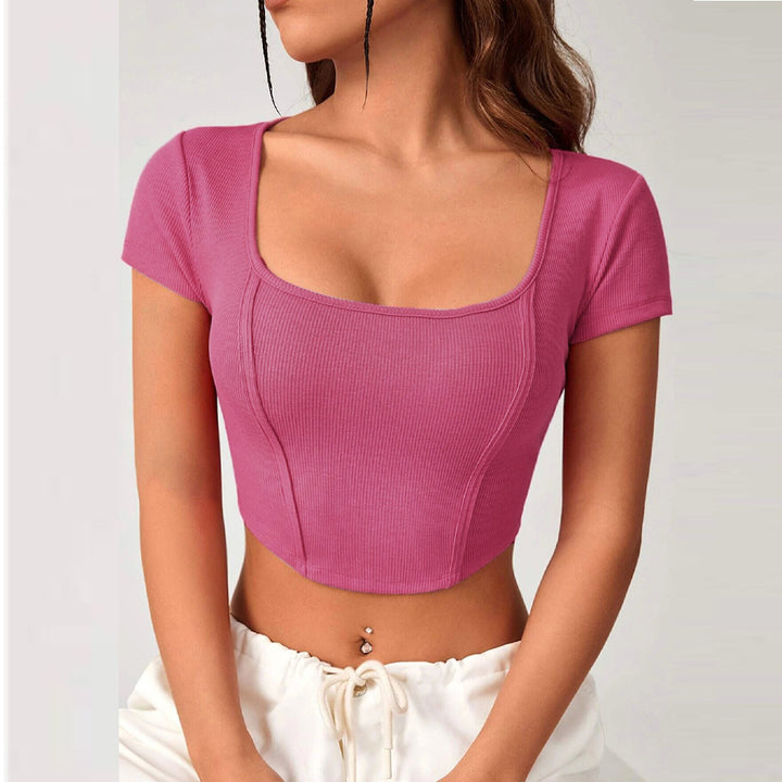 Short top for women with square neckline and elegant ribbed texture Chic & Stil