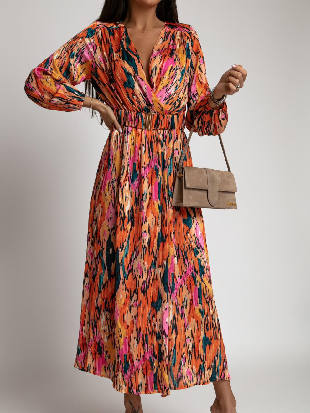 Maxi dress with a vibrant print for women with a self-tie belt Lune London