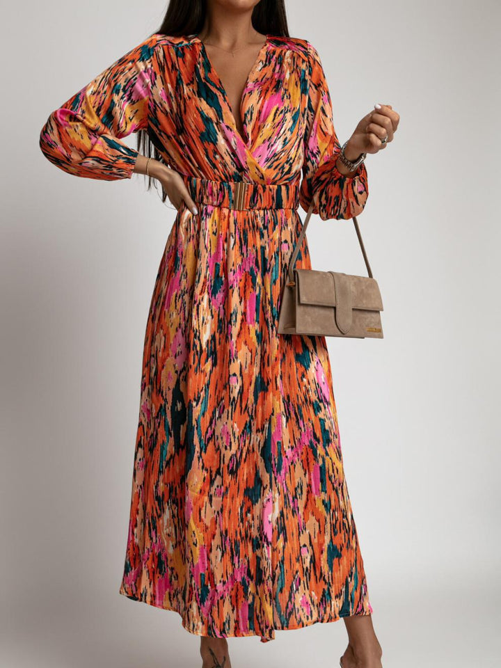 Maxi dress with a vibrant print for women with a self-tie belt Lune London