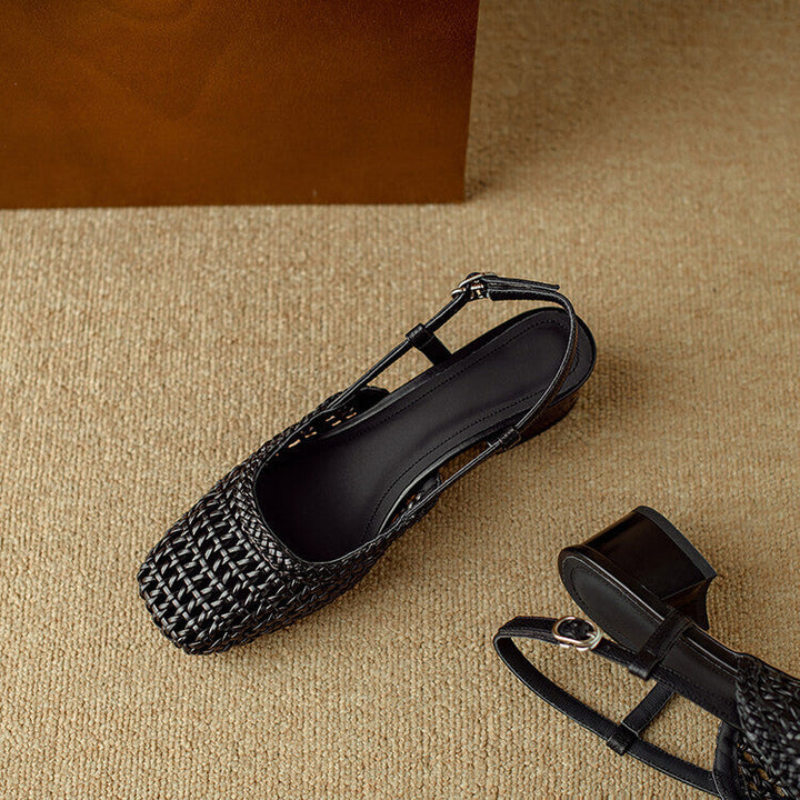 Women's Slingback Sandals with Braided Design and Elegant Block Heel Lune London