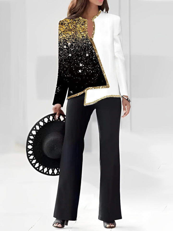 Ladies Elegant Statement Jacket with Asymmetrical Cut and Glittering Details Lune London