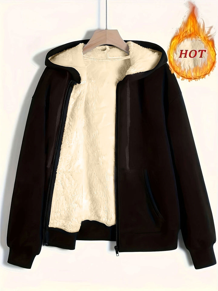 Ladies Cozy Fleece Jacket with Zipper and Hood Lune London