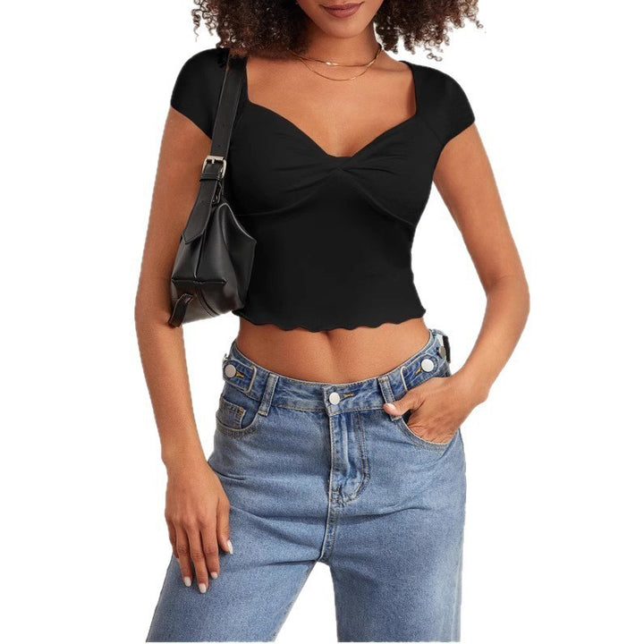 Women’s Crop Top with Heart-Shaped Neckline and Gathering Lune London