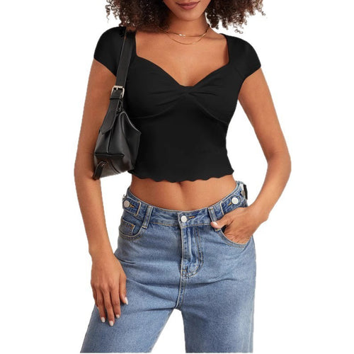 Women’s Crop Top with Heart-Shaped Neckline and Gathering Lune London