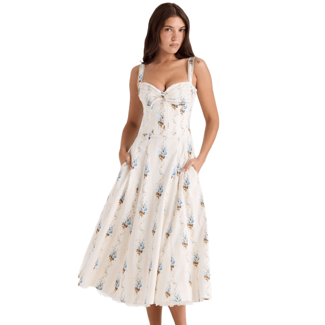 Women's midi dress with floral design and fitted bodice Lune London